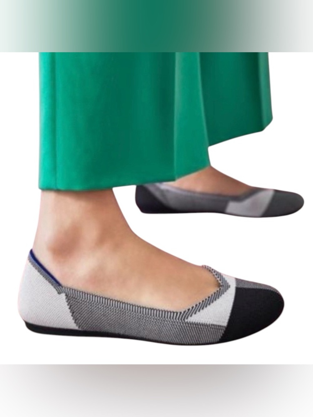 Rothy’s The Flat Round Cap Toe Black and Cream Flat Slip On Size 8.5